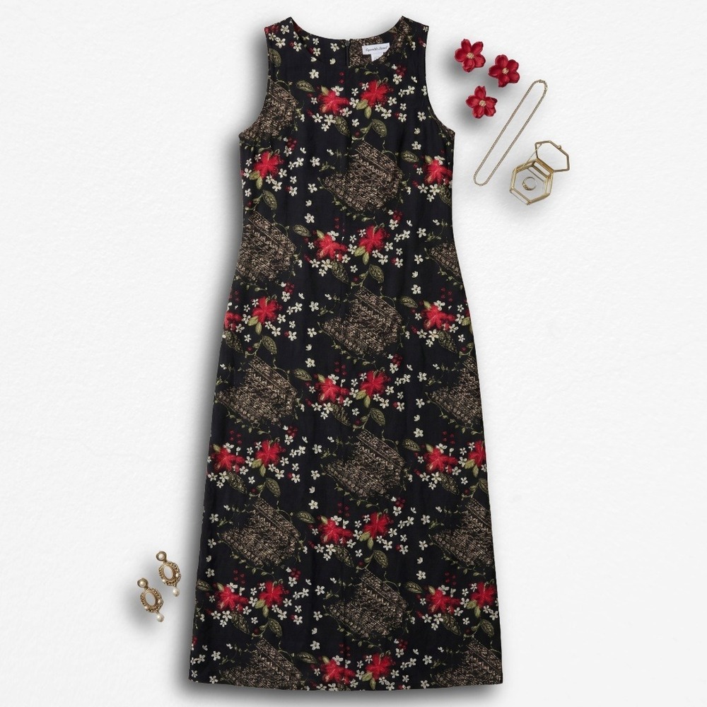 Studio Ease Womens 18W Black Floral Rayon Sleeveless Maxi Dress Tropical Print